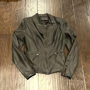 Slate gray, faux leather bomber jacket